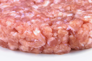 minced pork on white background