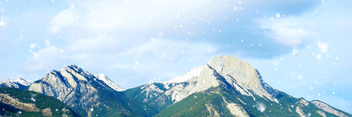 mountain snow on top with snow falling effect for background or