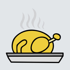 hot turkey roasted chicken with smoke. vector illustration
