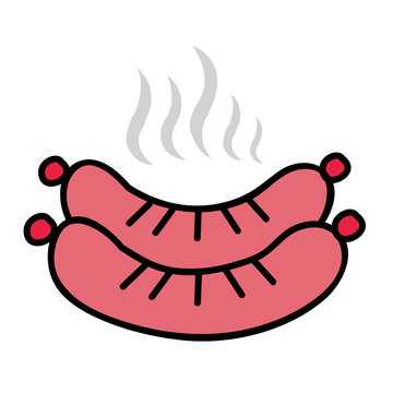 stack of hot smoked sausages with smoke. vector illustration