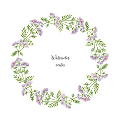 Watercolor vector round frame of Valerian.