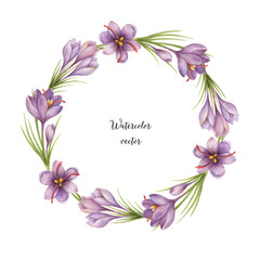 Watercolor vector round frame of saffron.