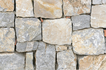 Gray and brown wall with stone masonry, background, texture
