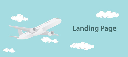 Fototapeta na wymiar landing page design illustration with aero plane and text