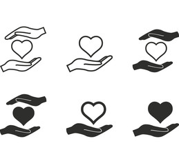 Heart in hand icon set.