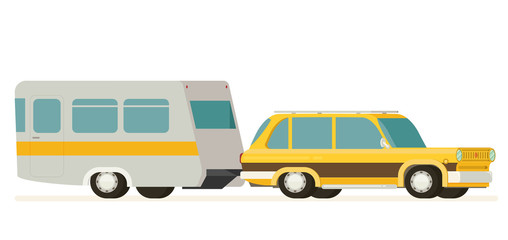 Flat vector Yellow Car Pulling Trailer