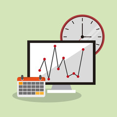 Computer clock and calendar icon. Worktime office supplies and workforce theme. Colorful design. Vector illustration