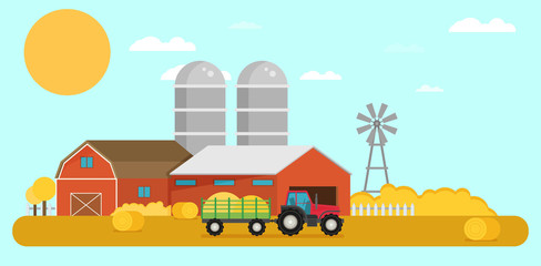 Flat design vector crop illustration. Farm, rural landscape