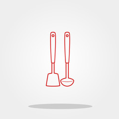 Spoon and spatula cute icon in trendy flat style isolated on color background. Kitchenware symbol for your design, logo, UI. Vector illustration, EPS10.
