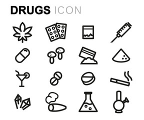 Vector line drugs icons set