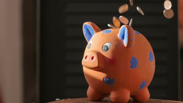 Piggy bank / Coins falling into a piggy bank