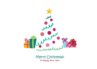 colorful hand drawing christmas tree and gifts vector