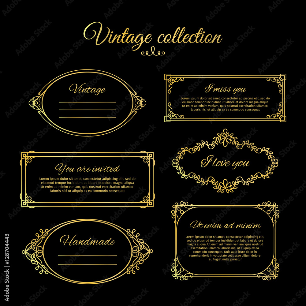 Poster golden calligraphic vignettes for menu design and flourishes frames for wedding invitations. vctor i