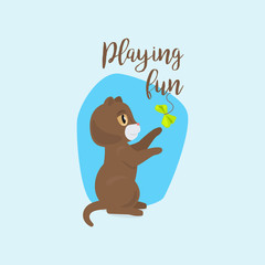 Funny cat with quote playing fun vector illustration