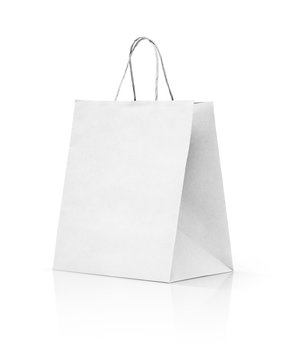 white paper kraft shopping bag isolated on white background