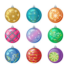 Set of vintage Christmas decorations, vector balls.