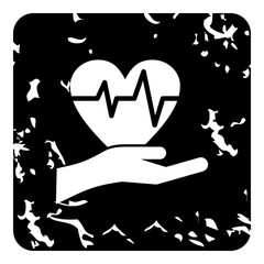 Hand holding heart icon. Grunge illustration of hand holding heart vector icon for web