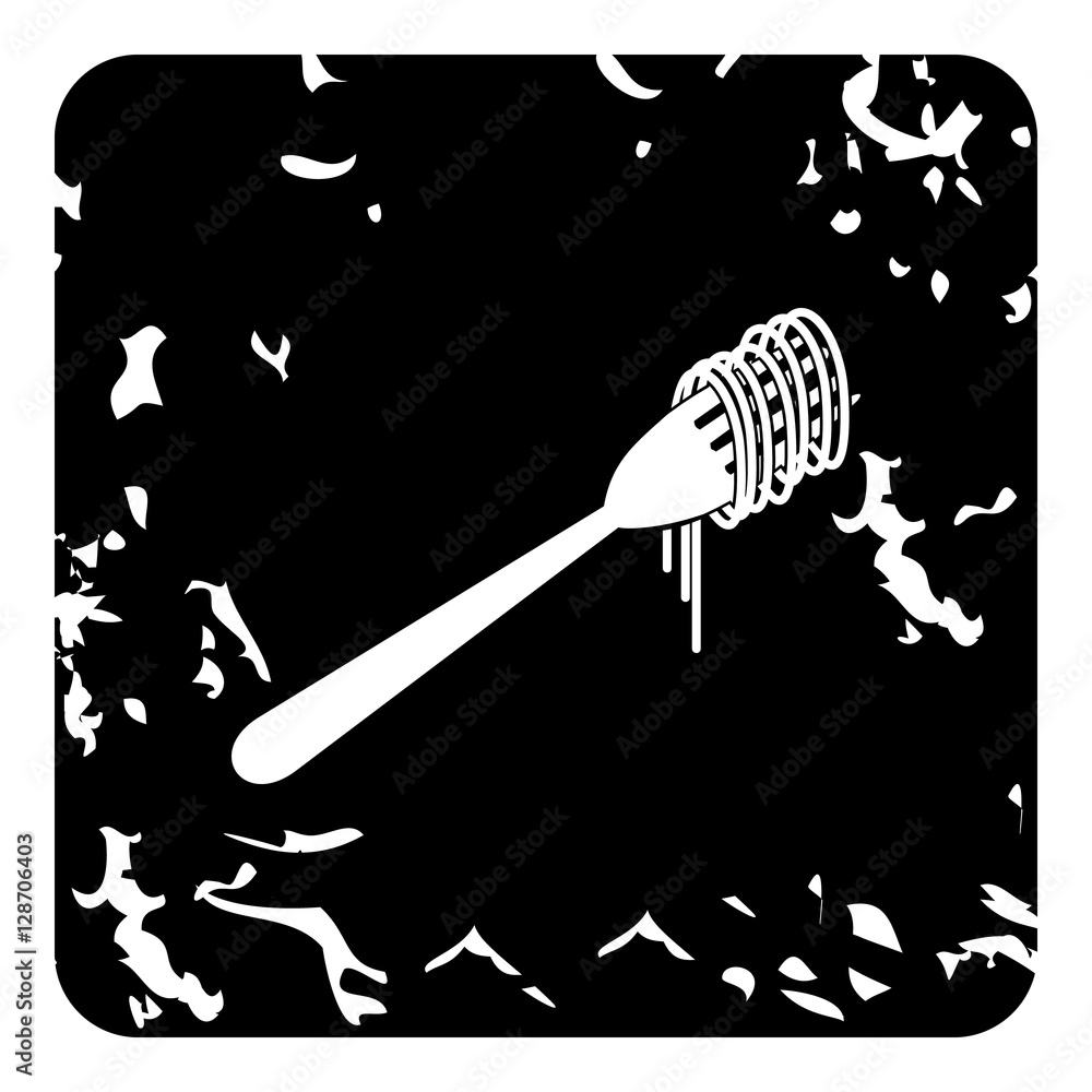 Aufkleber spaghetti on a fork icon. grunge illustration of spaghetti on a fork vector icon for web