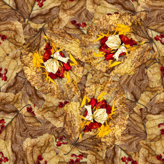 seamless background pattern texture of  huge leaves of poplar wi