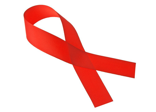 Aids awareness red ribbon isolated on white background
