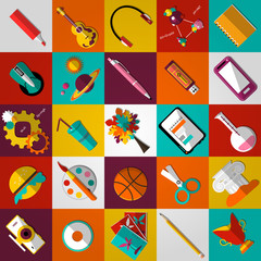 Set of twenty five flat school icons