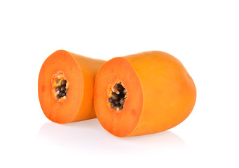 slices of ripe  papaya on white background