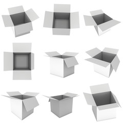 Open box set. 3d render illustration isolated on white. Transportation concept.