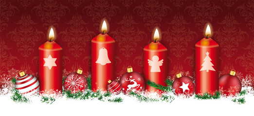 Christmas Symbols 4 Candles Header Card Red Ornaments