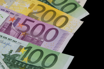 Obraz premium different euro money isolated on black