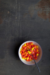 Healthy vegan breakfast of raw tropical fruits.