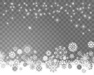 Falling snow on a transparent background. Abstract snowflake background for your Christmas design. Vector illustration