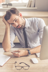 Handsome businessman working