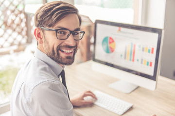 Handsome businessman working