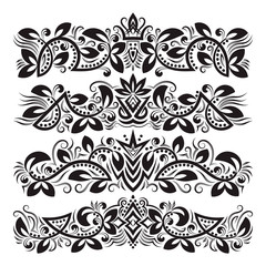 Design ornamental elements. Vintage headline decorations set. Floral tattoo in baroque style.