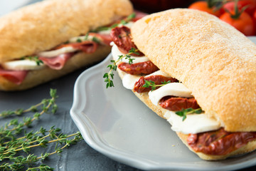 assorted sandwiches. sandwich Caprese with mozzarella and sun-dr