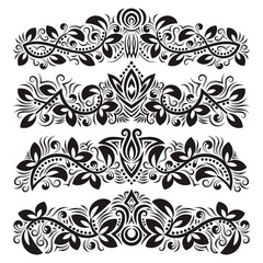 Design ornamental elements. Vintage headline decorations set. Floral tattoo in baroque style.
