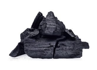 Natural wood charcoal isolated on white background