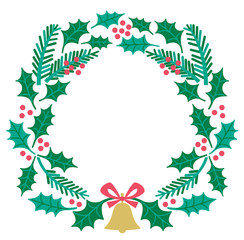 Christmas wreath with holly. Vector illustration