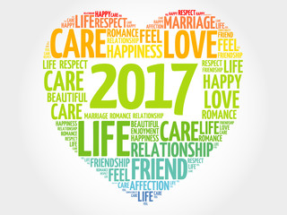 2017 Love and Happy concept heart word cloud