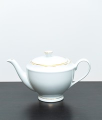 Elegant porcelain white jug in close up
