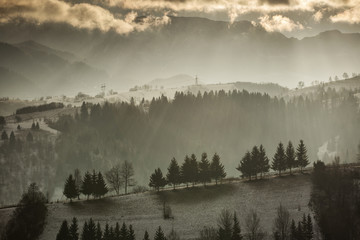 Rural landscape from Romania in Carpathian Mountains.Rural lands