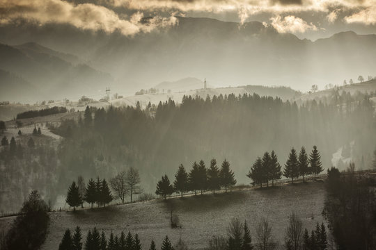 Rural landscape from Romania in Carpathian Mountains.Rural lands © danmir12