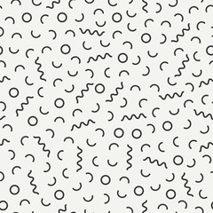 Retro memphis geometric line shapes seamless patterns. Hipster fashion 80-90s. Abstract jumble textures. Black and white. Triangle. Memphis style for printing, website, fabric design, poster, cards