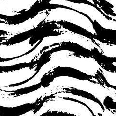 Vector seamless pattern. Abstract background with brush strokes. Monochrome hand drawn texture with grunge with waves. Hipster graphic design.