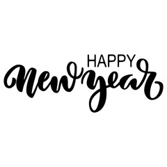 Happy new year brush hand lettering, isolated on white background. Vector illustration. Can be used for holidays festive design.