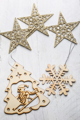 Wooden christmas decoration on white background