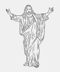 Jesus christ religion line art drawing style. Good use for symbol, logo, web icon, mascot, sign, sticker, or any design you want.