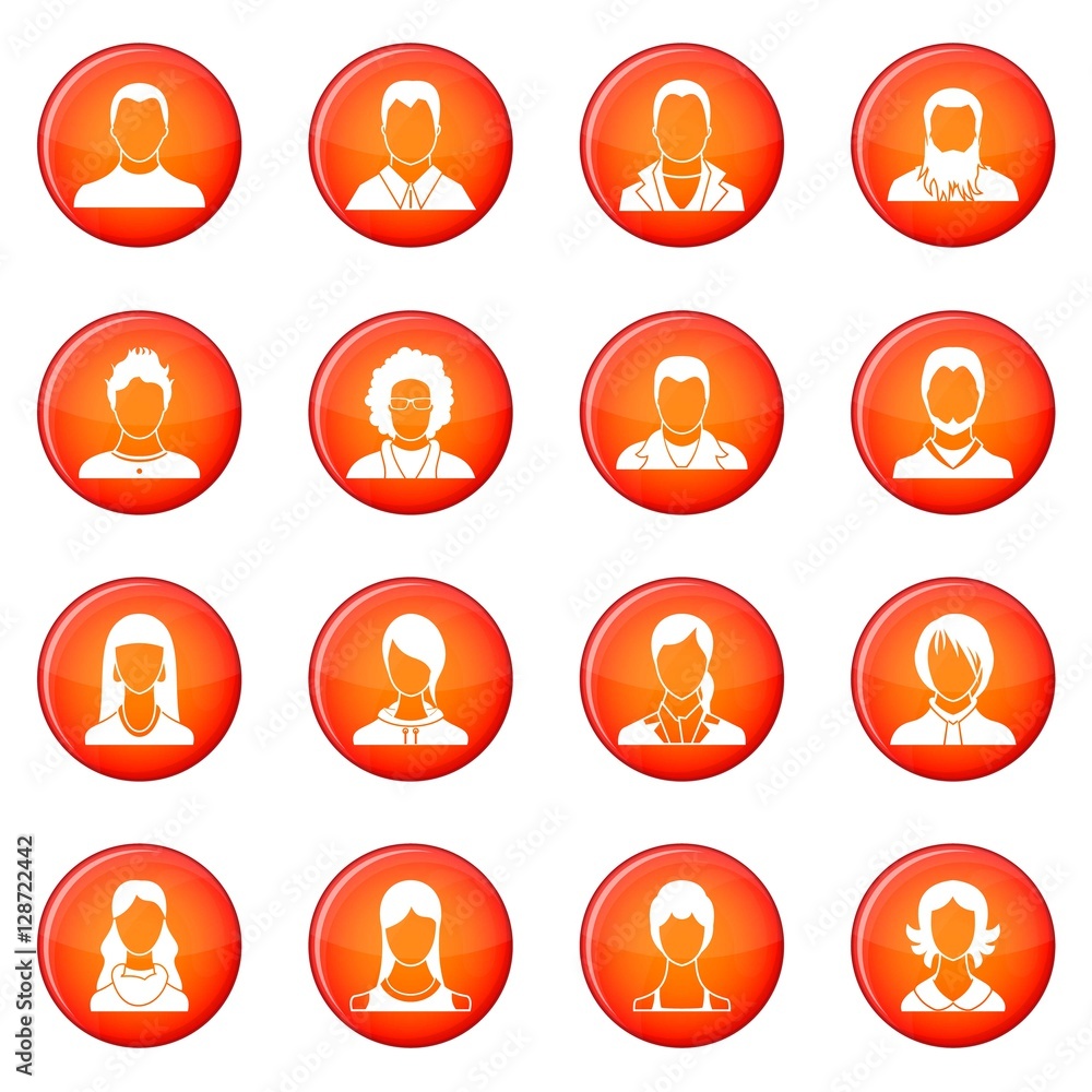 Poster avatars set icons vector set of red circles isolated on white background