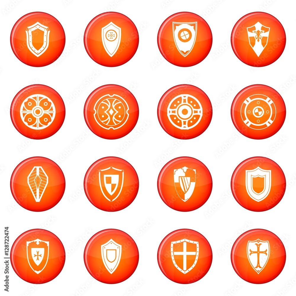 Poster shields set icons vector set of red circles isolated on white background