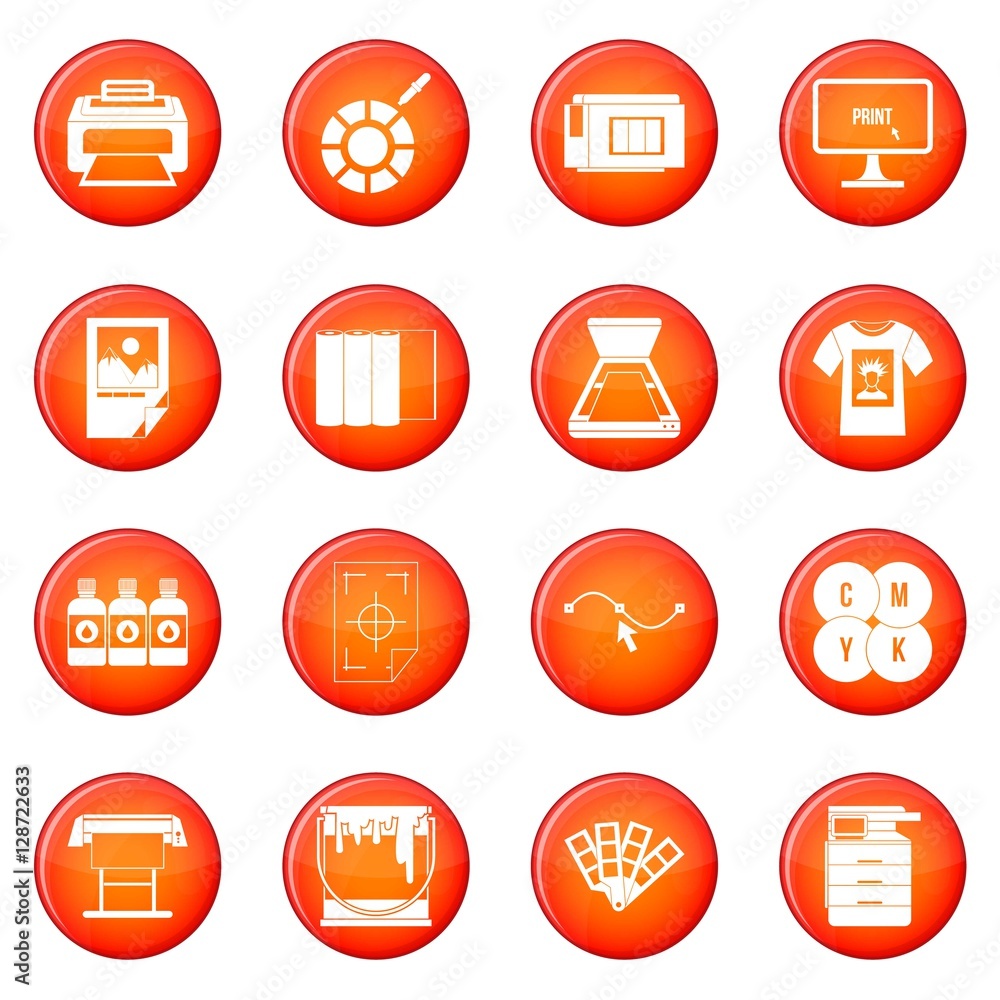 Poster printing icons vector set of red circles isolated on white background